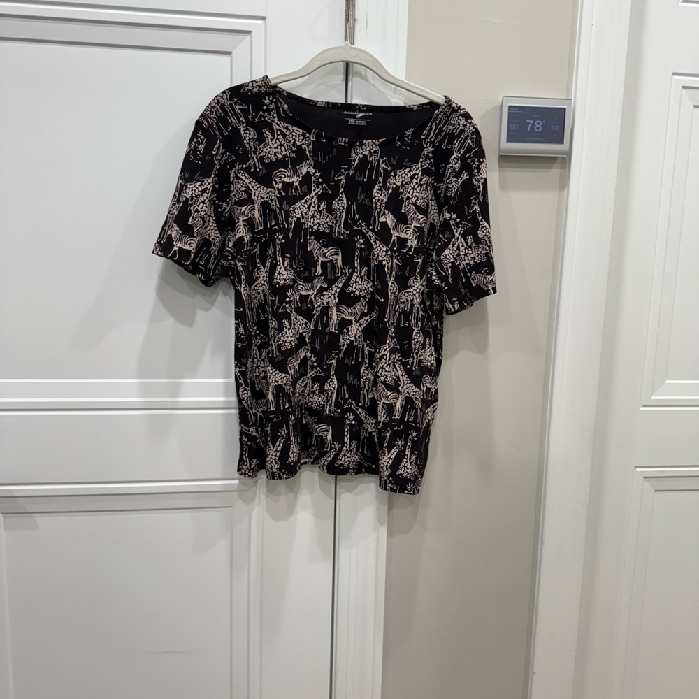 Black Giraffe Zebra Print T Shirt Top Womens XL 100% Cotton Short‎ Sleeve